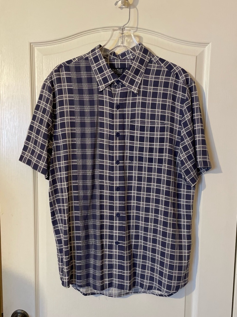 Nat Nast Luxury Originals Silk Blend Plaid Shirt Blue Men’s Size M Luxe Heritage
